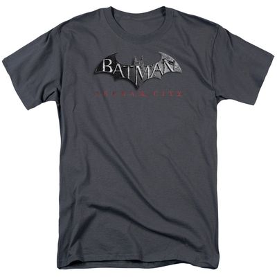 Batman Arkham City Logo Mens T Shirt Charcoal Retro Pop Classics