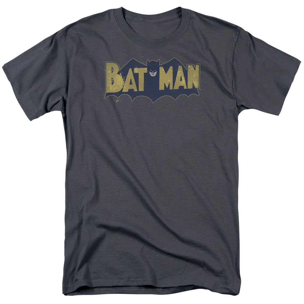 Batman Vintage Logo Splatter Mens T Shirt Charcoal Retro Pop Classics