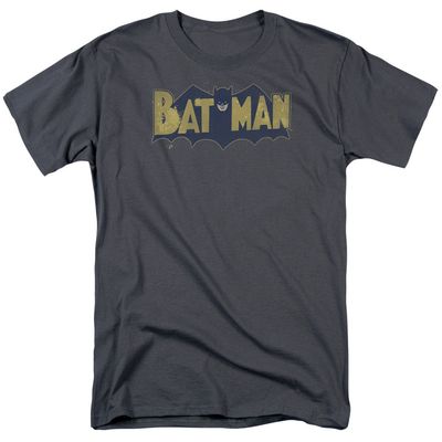 Batman Vintage Logo Splatter Mens T Shirt Charcoal Retro Pop Classics