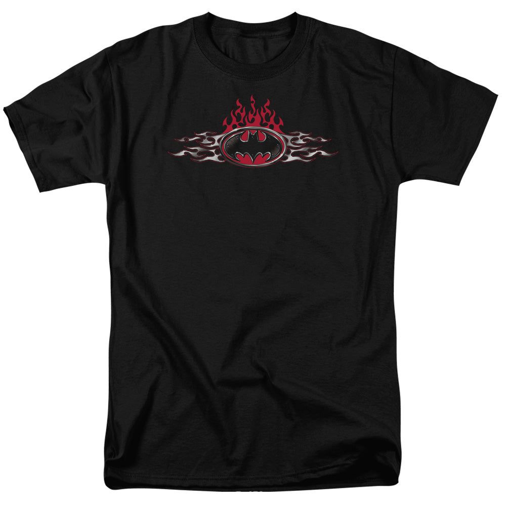 Batman Steel Flames Logo Mens T Shirt Black Retro Pop Classics