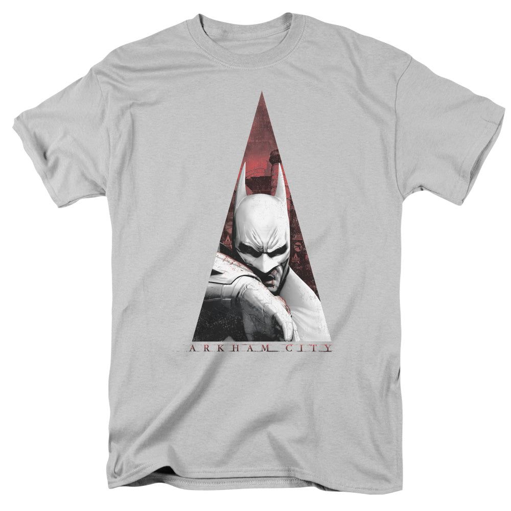 Batman Arkham City Bat Triangle Mens T Shirt Silver Retro Pop Classics