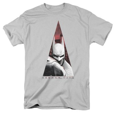 Batman Arkham City Bat Triangle Mens T Shirt Silver Retro Pop Classics
