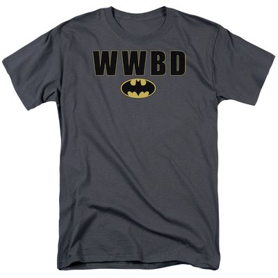 Batman WWBD Logo Mens T Shirt Charcoal Retro Pop Classics
