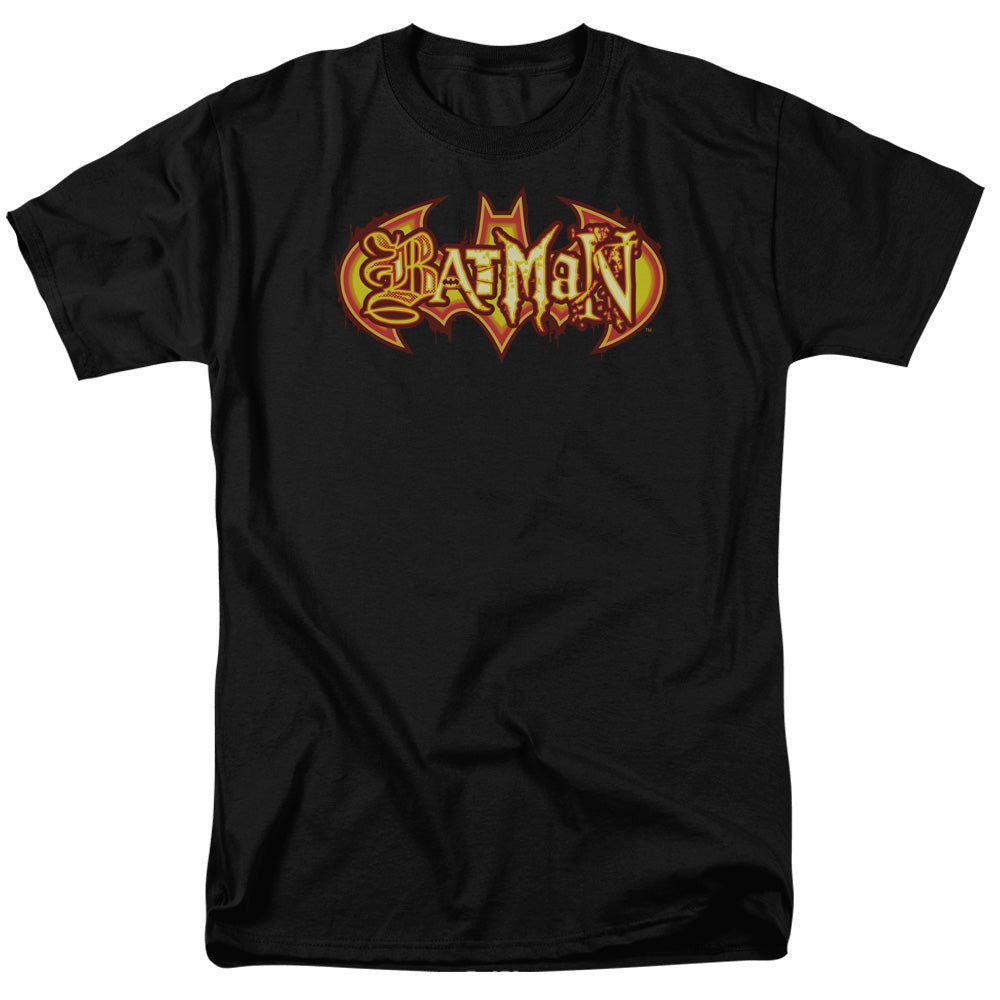 Batman Fiery Shield Mens T Shirt Black Retro Pop Classics
