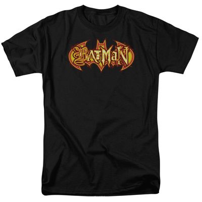 Batman Fiery Shield Mens T Shirt Black Retro Pop Classics