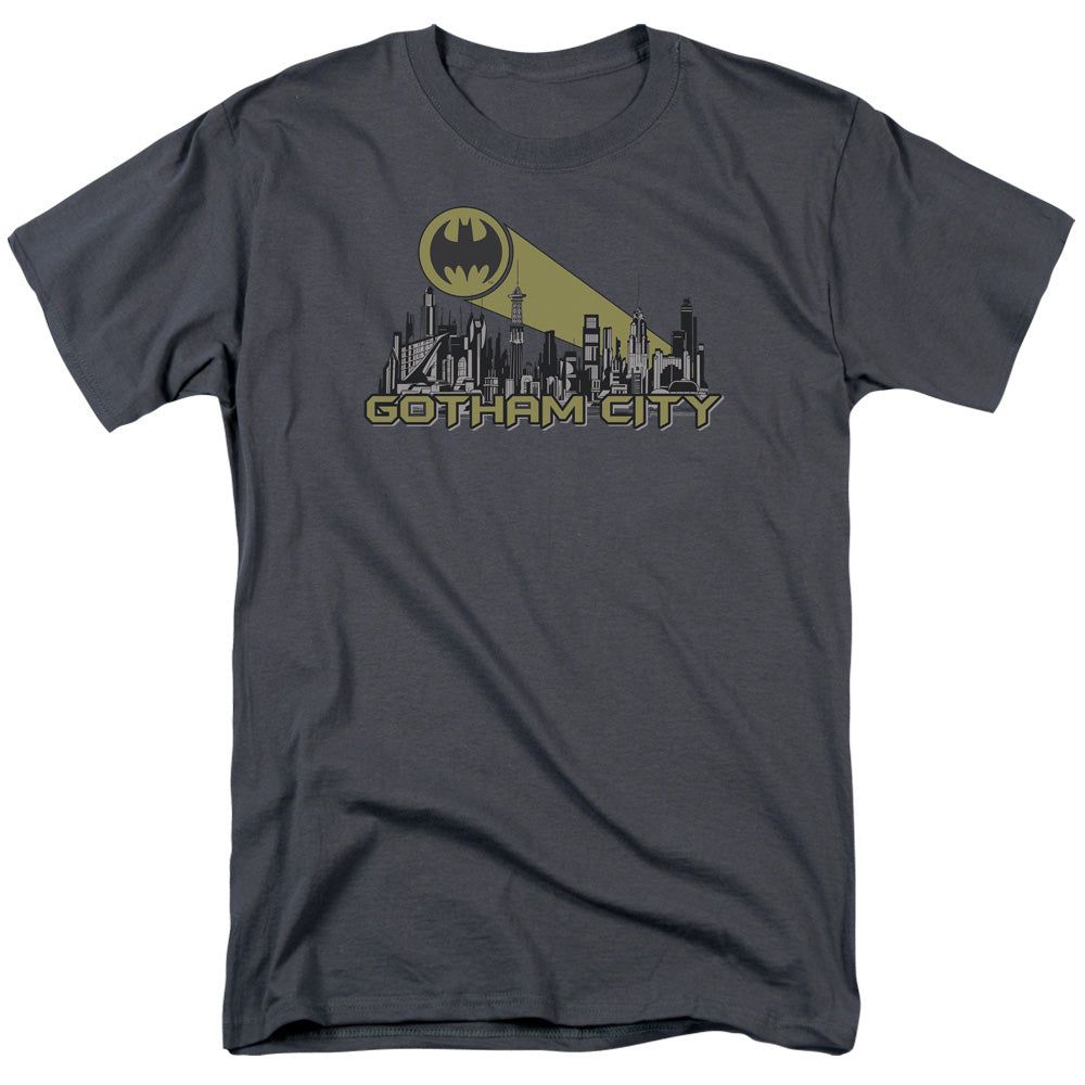 Batman Gotham Skyline Mens T Shirt Charcoal Retro Pop Classics