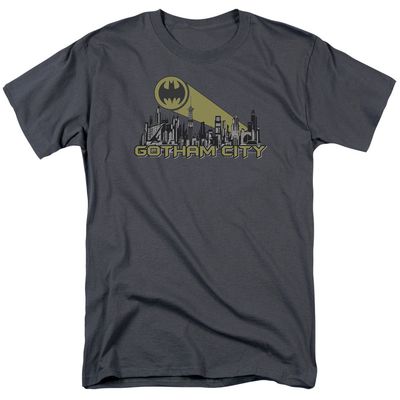 Batman Gotham Skyline Mens T Shirt Charcoal Retro Pop Classics