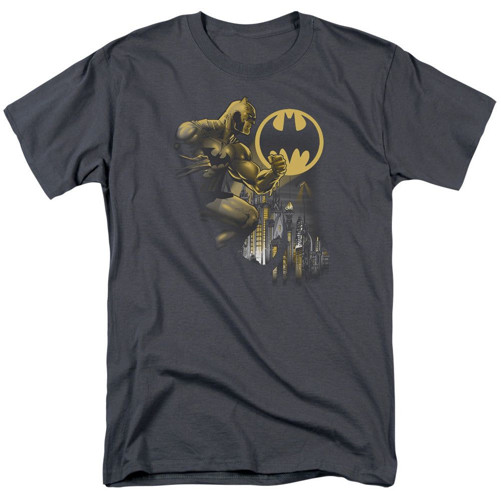 Batman Bat Signal Mens T Shirt Charcoal Retro Pop Classics