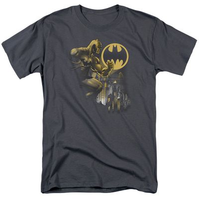 Batman Bat Signal Mens T Shirt Charcoal Retro Pop Classics