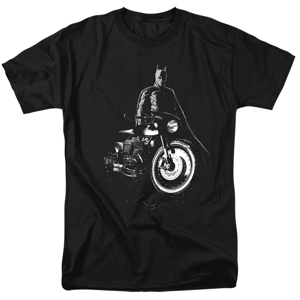 The Batman And His Motorcycle Mens T Shirt Black Retro Pop Classics