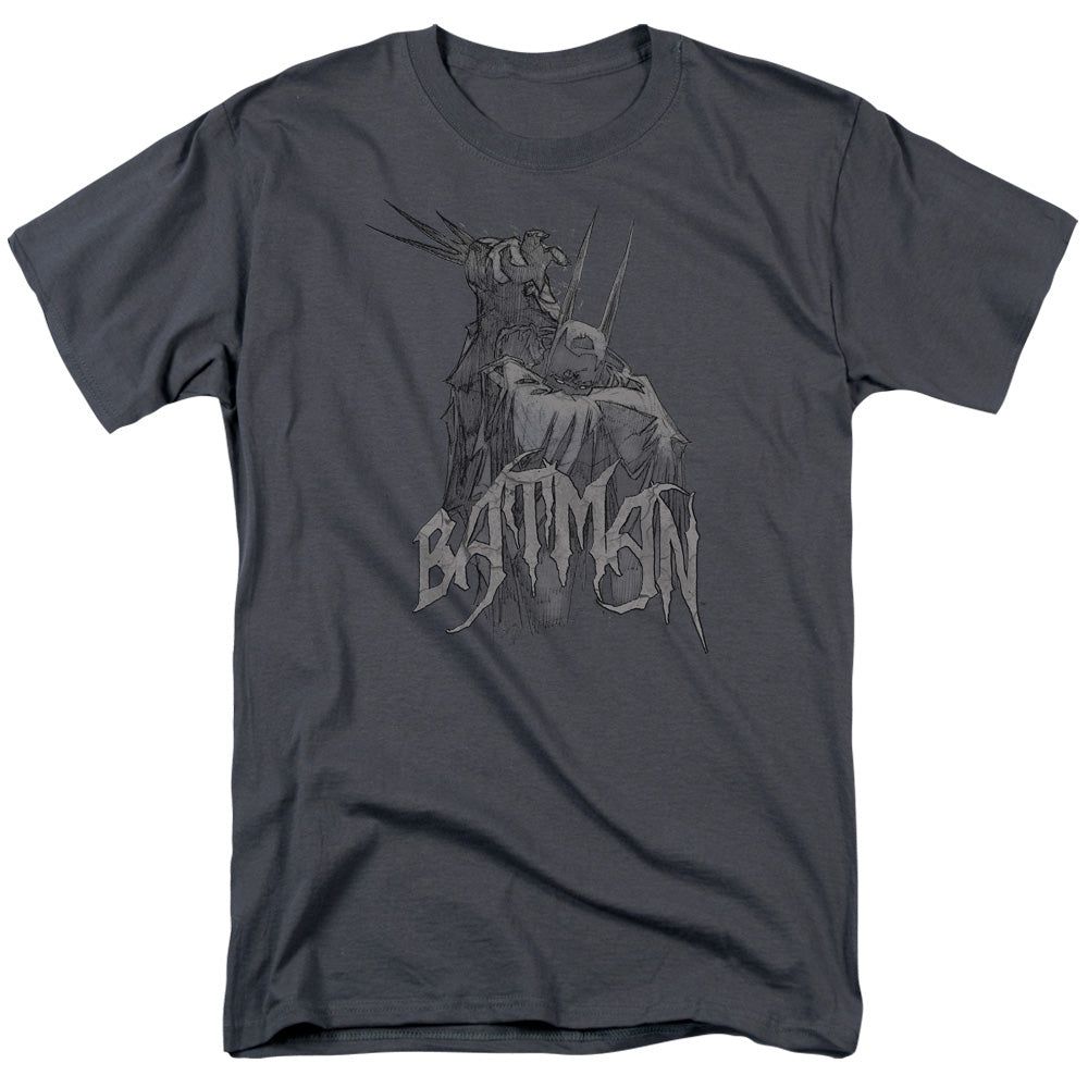 Batman Scary Right Hand Mens T Shirt Charcoal Retro Pop Classics