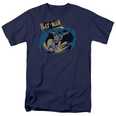 Batman Through The Night Mens T Shirt Navy Blue Retro Pop Classics