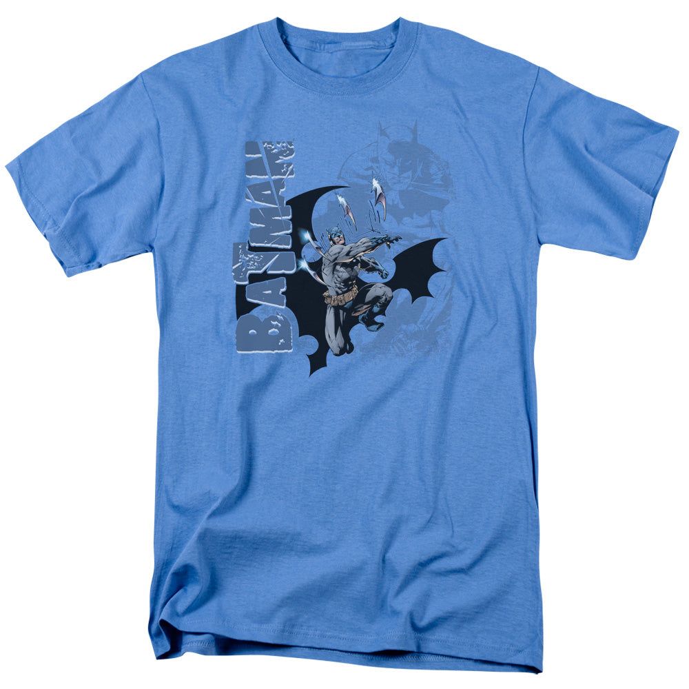 Batman Throwing Blades Mens T Shirt Carolina Blue Retro Pop Classics