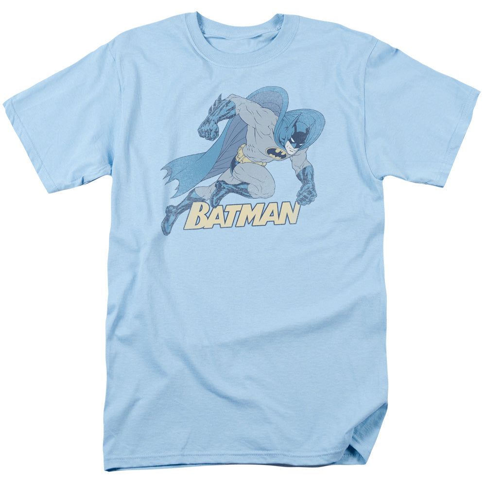 Batman Running Retro Mens T Shirt Light Blue Retro Pop Classics