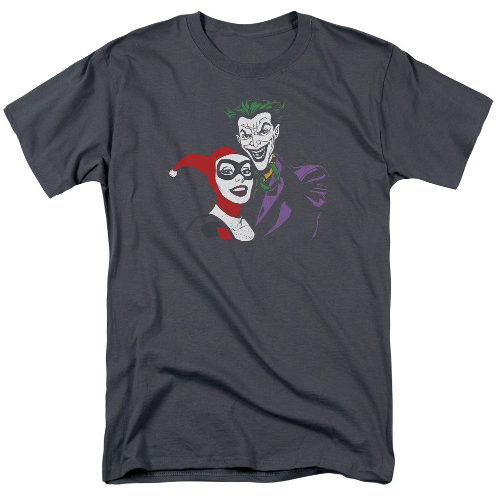 Batman Joker &amp; Harley Mens T Shirt Charcoal Retro Pop Classics