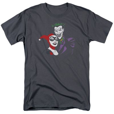 Batman Joker &amp; Harley Mens T Shirt Charcoal Retro Pop Classics