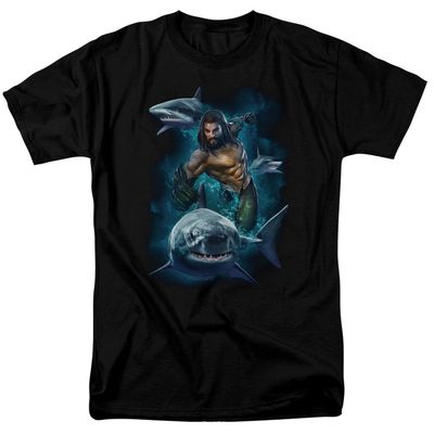 Aquaman Movie Swimming With Sharks Mens T Shirt Black Retro Pop Classics