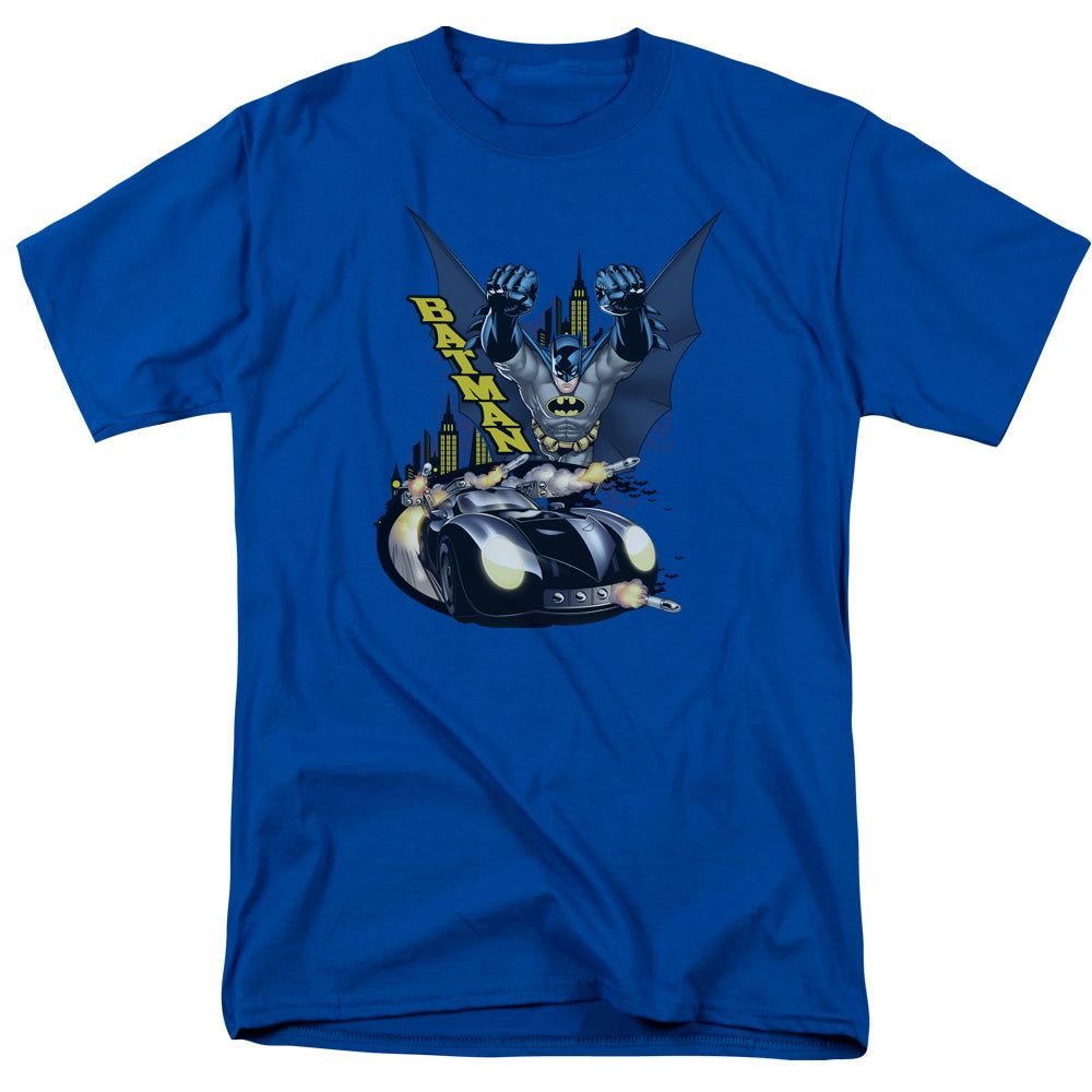 Batman By Air &amp; By Land Mens T Shirt Royal Blue Retro Pop Classics