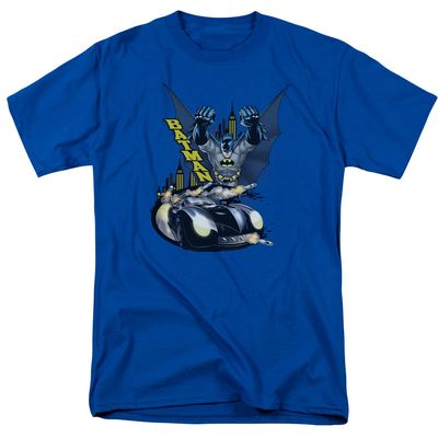Batman By Air &amp; By Land Mens T Shirt Royal Blue Retro Pop Classics