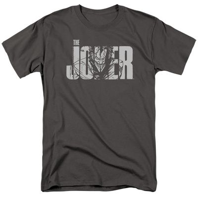 Batman Joker Text On Gray Mens T Shirt Charcoal Retro Pop Classics