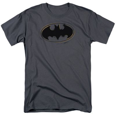 Batman Spray Paint Logo Mens T Shirt Charcoal Retro Pop Classics