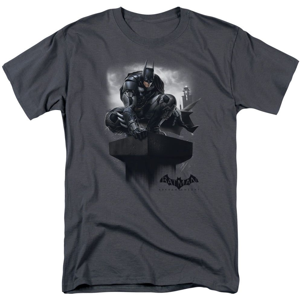 Batman Arkham Knight Perched Mens T Shirt Charcoal Retro Pop Classics