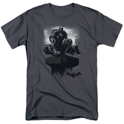 Batman Arkham Knight Perched Mens T Shirt Charcoal Retro Pop Classics