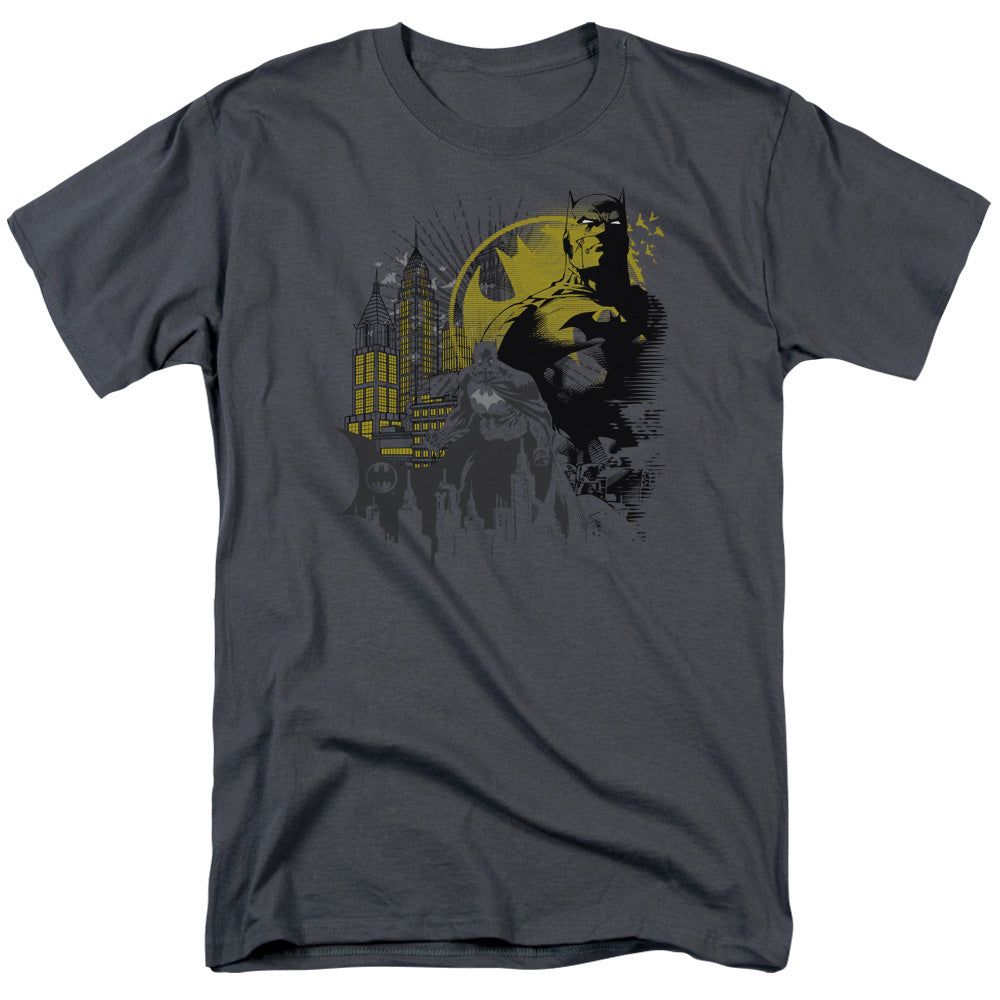 Batman The Dark City Mens T Shirt Charcoal Retro Pop Classics