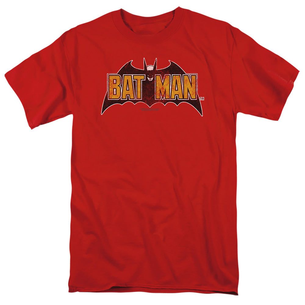 Batman Vintage Bat Logo On Red Mens T Shirt Red Retro Pop Classics