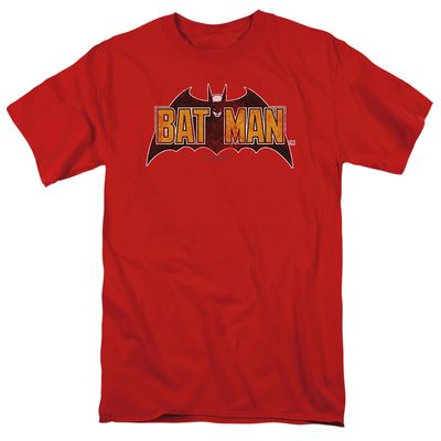 Batman Vintage Bat Logo On Red Mens T Shirt Red Retro Pop Classics