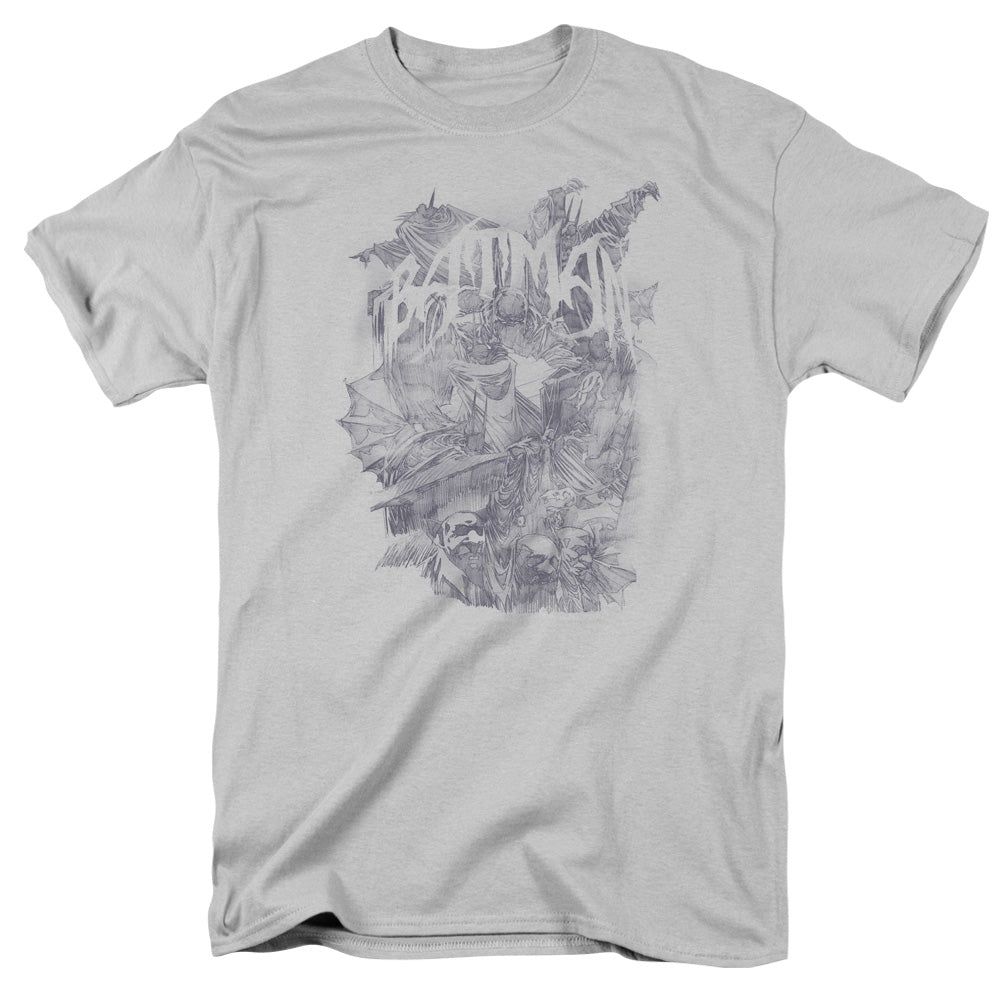 Batman Pencil Bat Collage Mens T Shirt Silver Retro Pop Classics