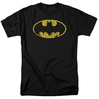 Batman Classic Logo Distressed Mens T Shirt Black Retro Pop Classics