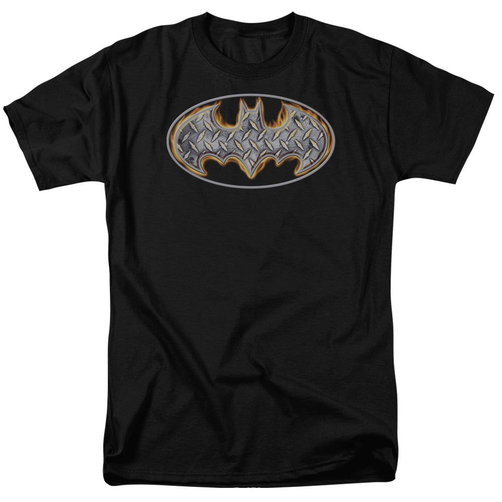 Batman Steel Fire Shield Mens T Shirt Black Retro Pop Classics