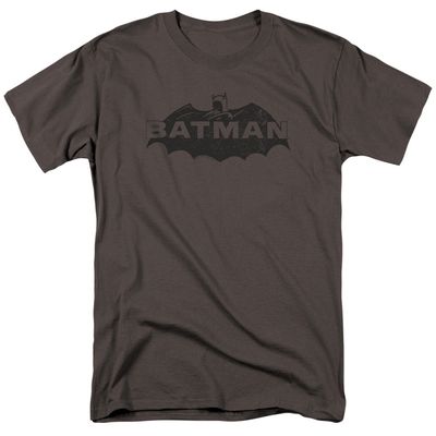 Batman Newsprint Logo Mens T Shirt Charcoal Retro Pop Classics