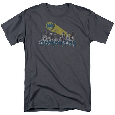 Batman Gotham City Distressed Mens T Shirt Charcoal Retro Pop Classics