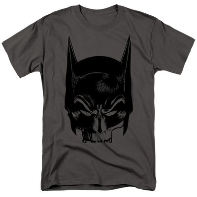 Batman Skull On Gray Mens T Shirt Charcoal Retro Pop Classics