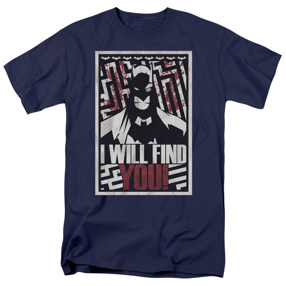 Batman I Will Find You Mens T Shirt Navy Blue Retro Pop Classics