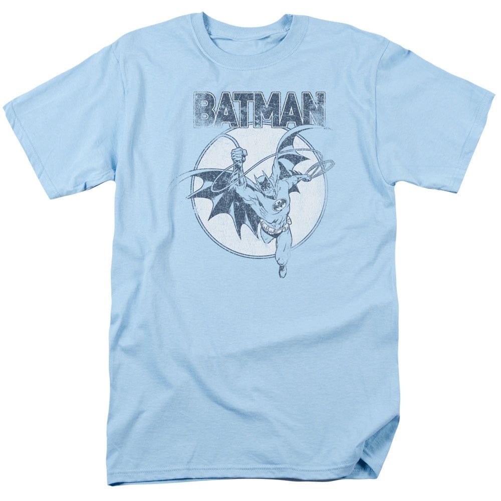 Batman Swinging Bat Mens T Shirt Light Blue Retro Pop Classics