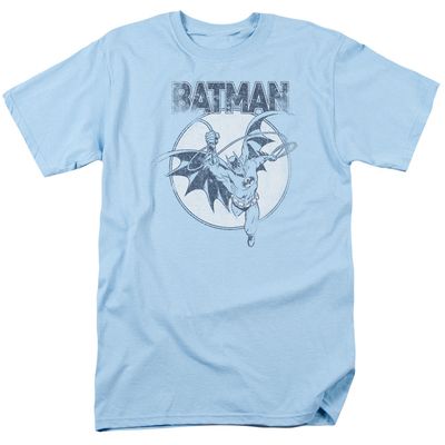 Batman Swinging Bat Mens T Shirt Light Blue Retro Pop Classics