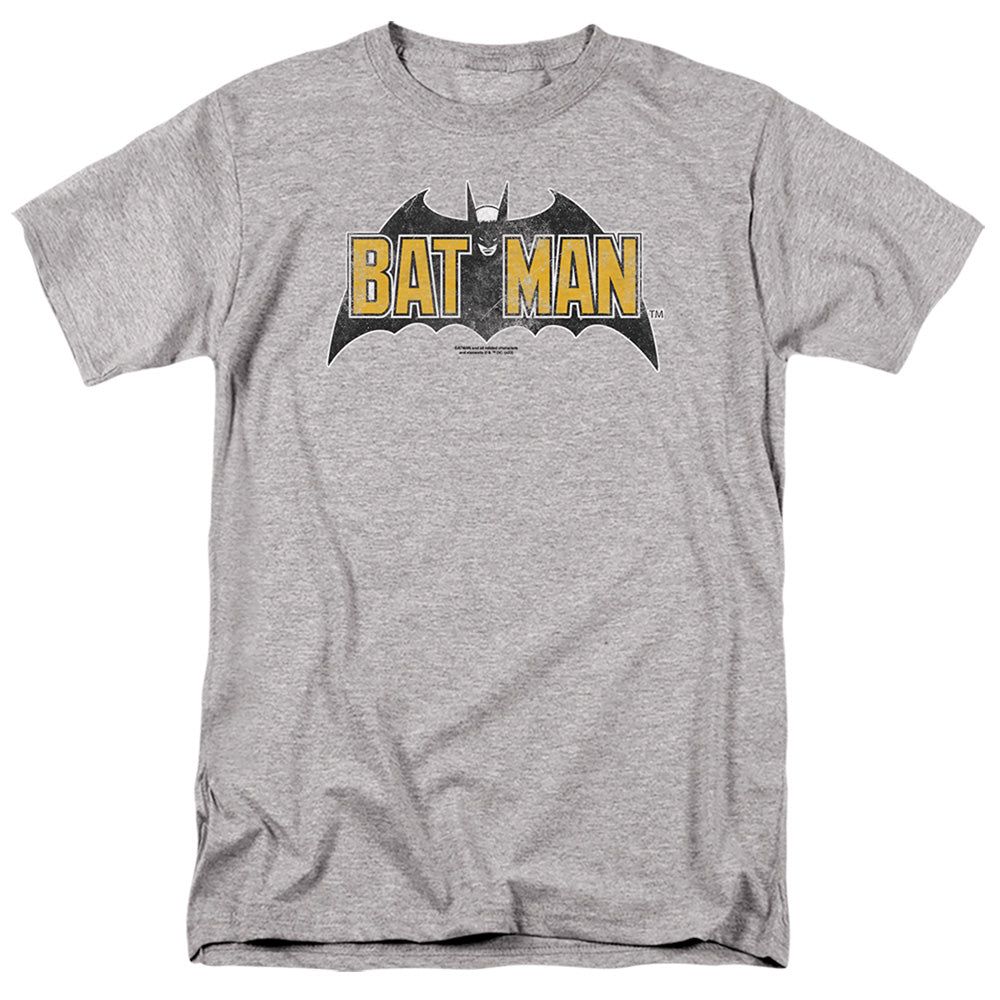 Batman Vintage Bat Logo On Gray Mens T Shirt Athletic Heather Retro Pop Classics