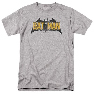 Batman Vintage Bat Logo On Gray Mens T Shirt Athletic Heather Retro Pop Classics