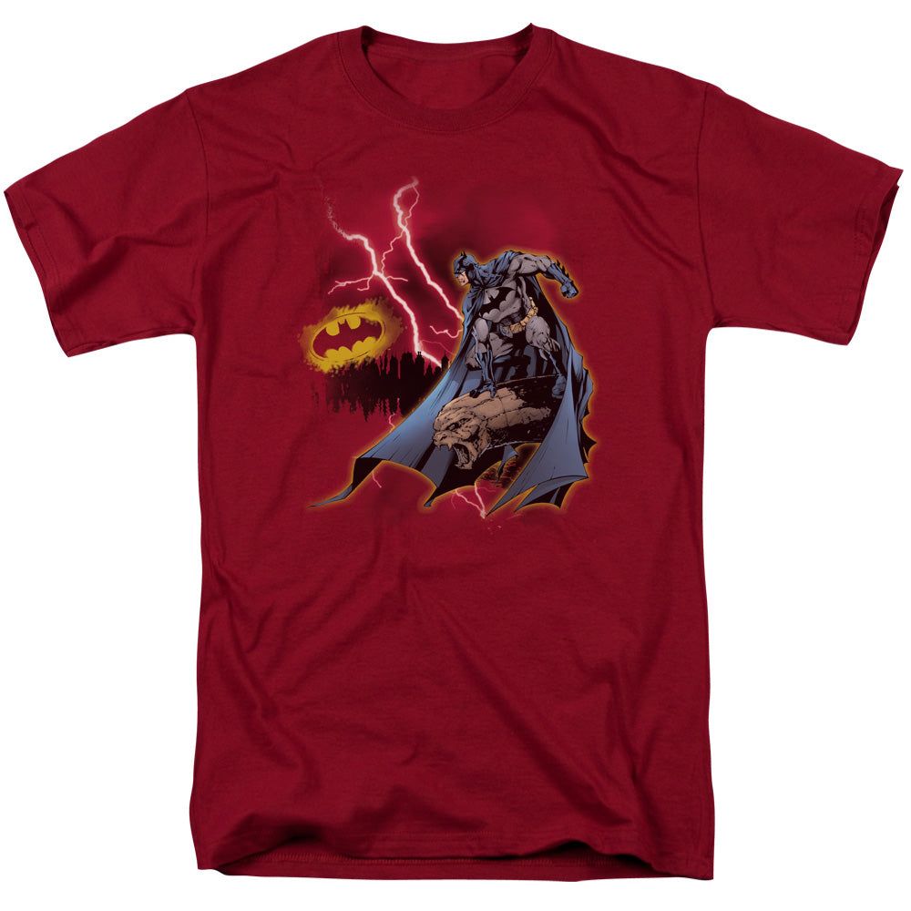 Batman Lightning Strikes Mens T Shirt Cardinal Retro Pop Classics