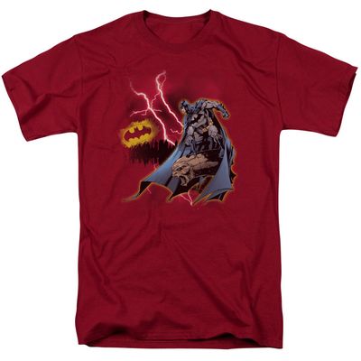 Batman Lightning Strikes Mens T Shirt Cardinal Retro Pop Classics