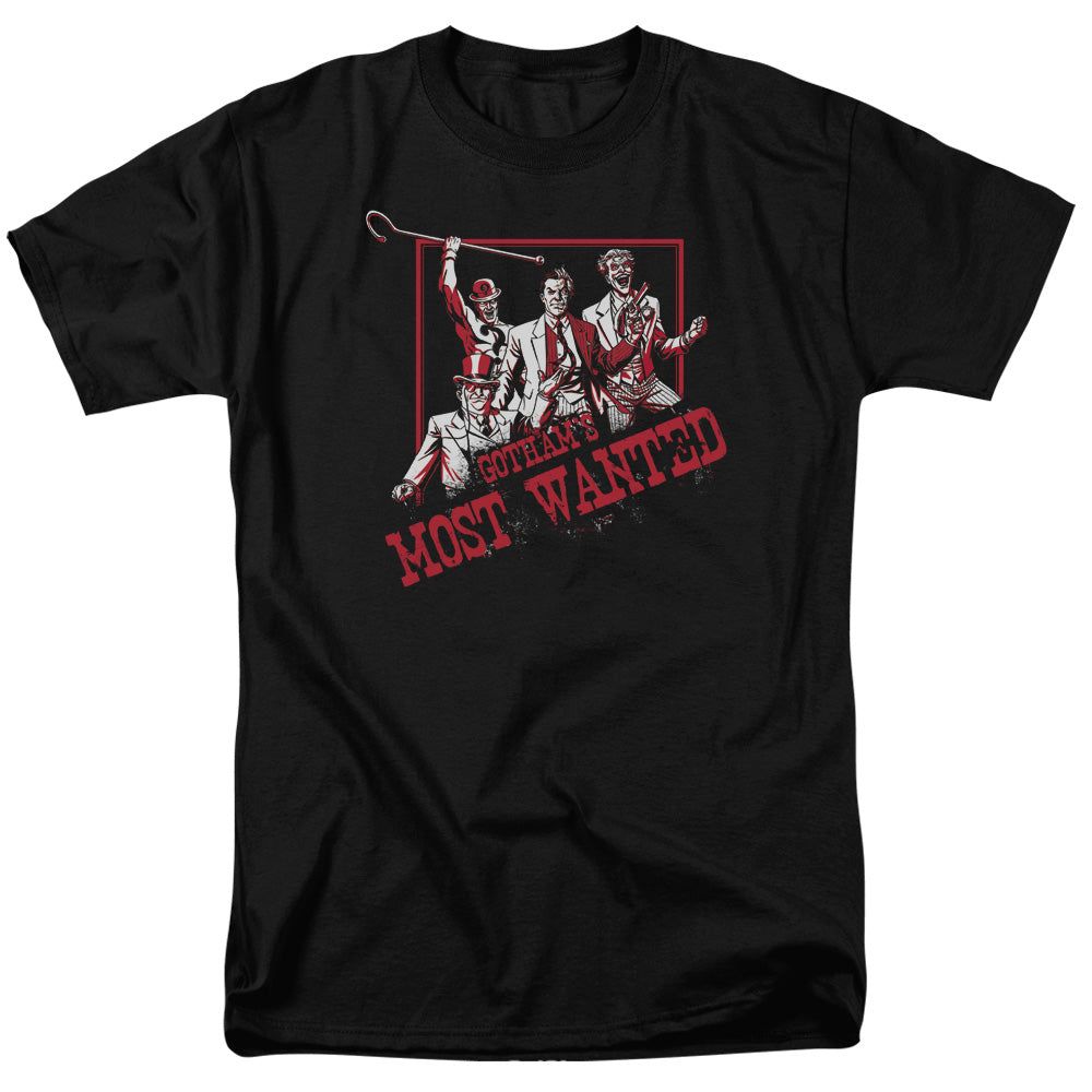 Batman Gothams Most Wanted Mens T Shirt Black Retro Pop Classics