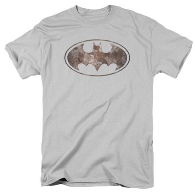 Batman Heavy Rust Logo Mens T Shirt Silver Retro Pop Classics