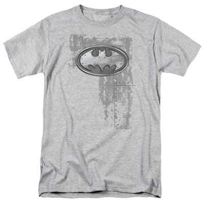 Batman Rivited Metal Logo Mens T Shirt Athletic Heather Retro Pop Classics