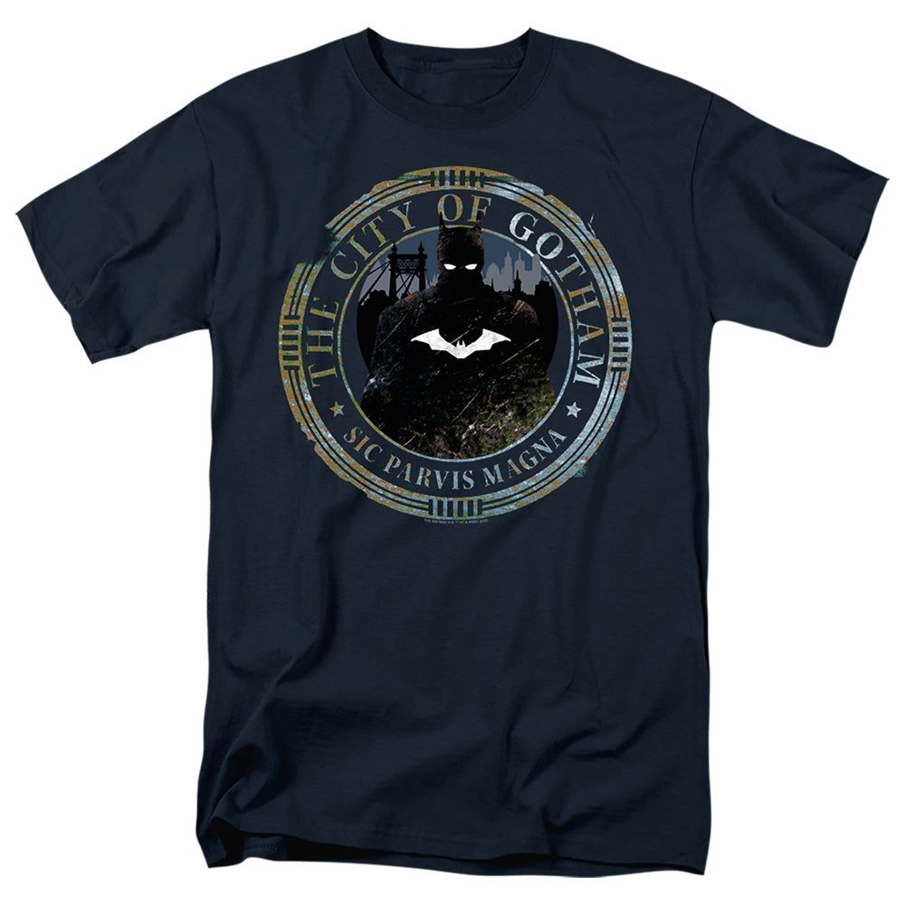 The Batman 2022 Gotham Seal Mens T Shirt Navy Retro Pop Classics