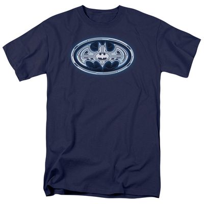 Batman Cyber Bat Shield Mens T Shirt Navy Blue Retro Pop Classics