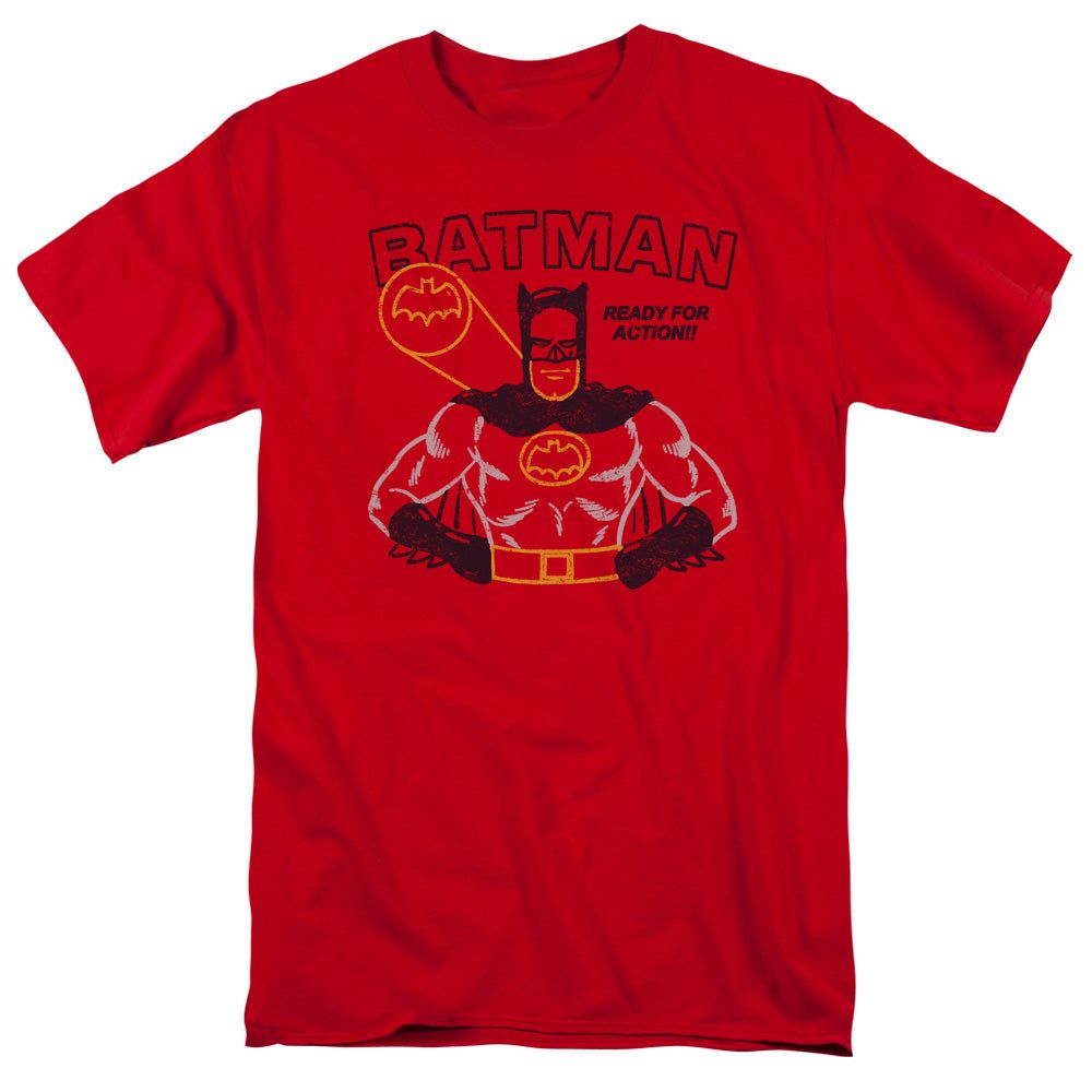 Batman Ready For Action Mens T Shirt Red Retro Pop Classics