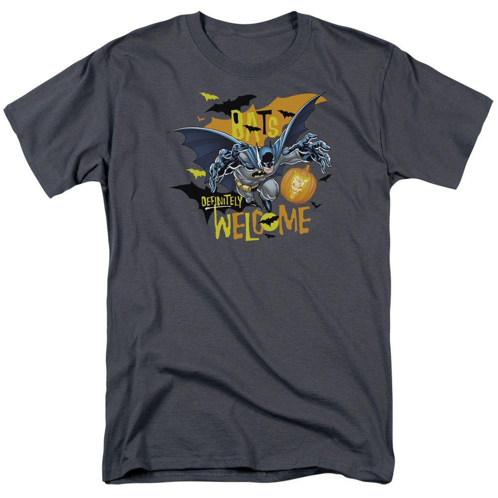 Batman Bats Welcome Mens T Shirt Charcoal Retro Pop Classics
